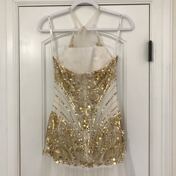Custom Sherri Hill white/gold prom pageant gown - Picture 5 of 8